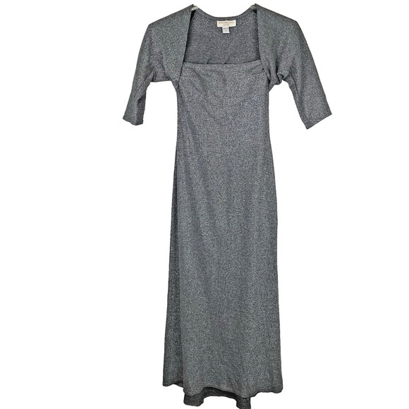 Jessica McClintock Gunne Sax Strapless Gown and Shrug Size 7 Silver Metallic - Picture 1 of 12